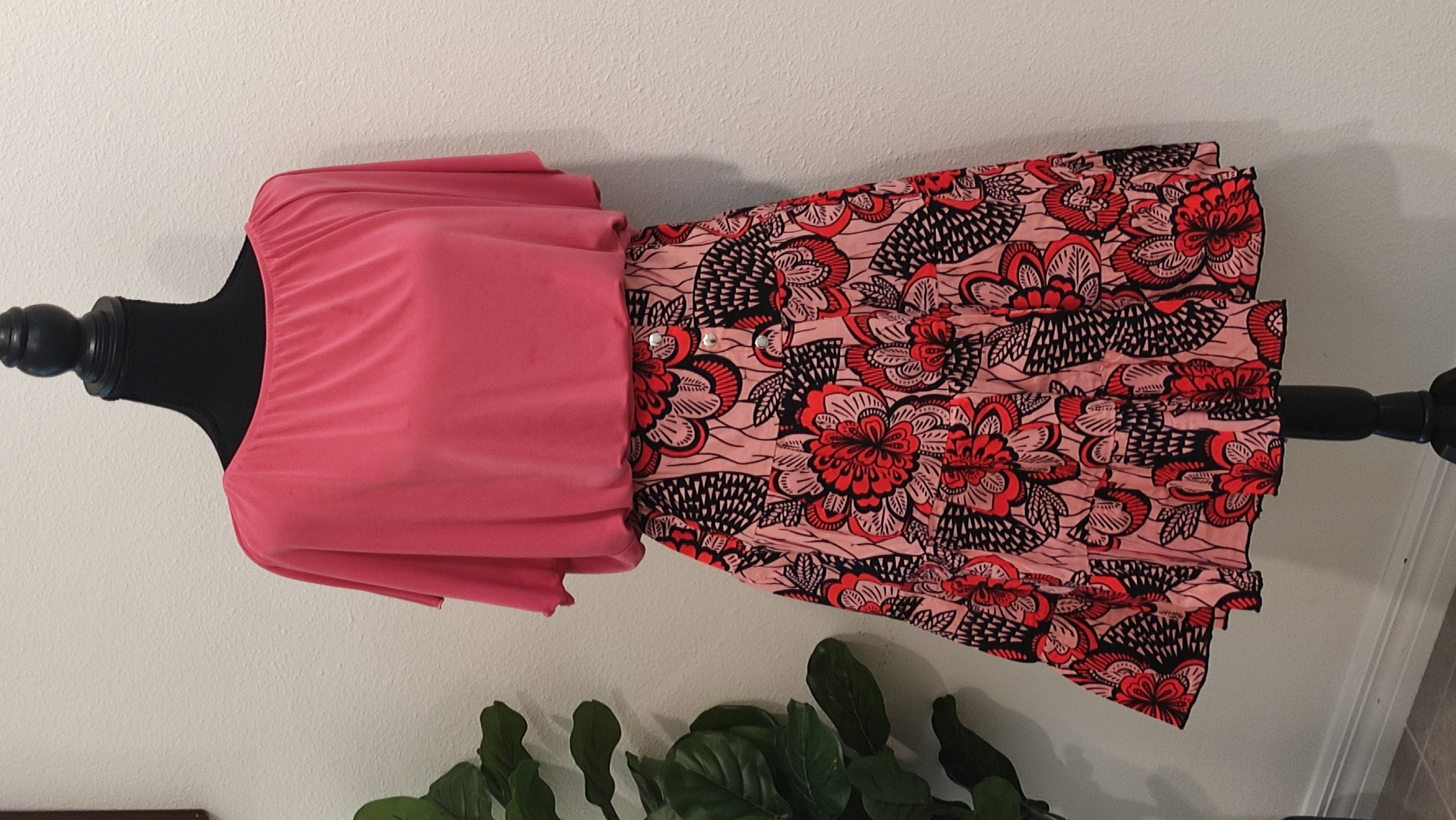 Pink Flair Dress with Floral Pattern