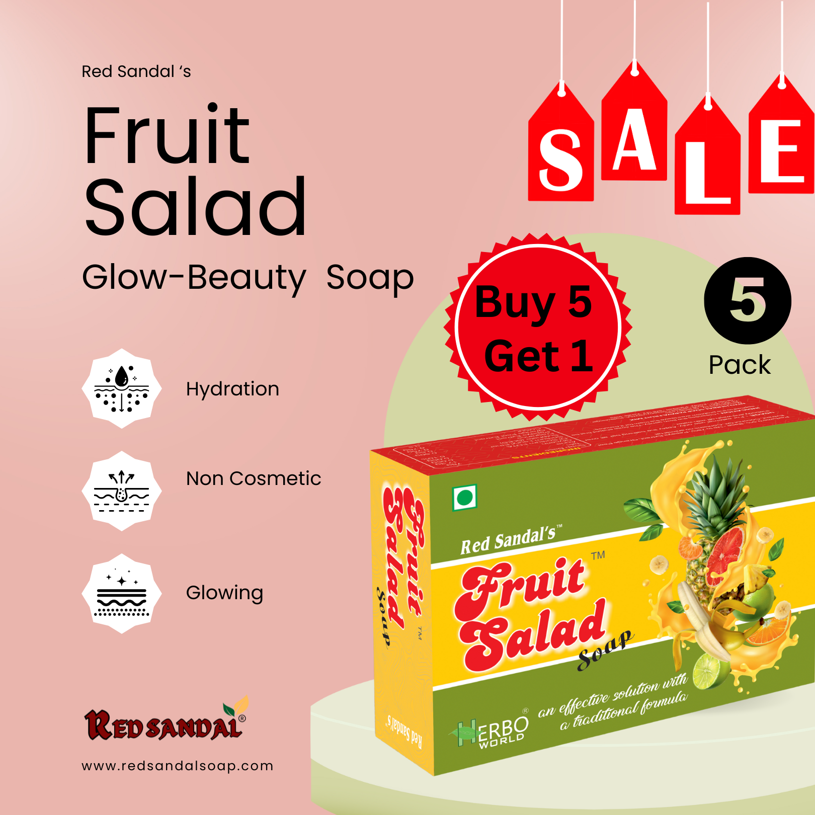 Raju's Herbal Beauty Essentials - Fruit Salad® Soap with Papaya (75g) Pack Of 5 (Buy 5 + Get 1 Free)