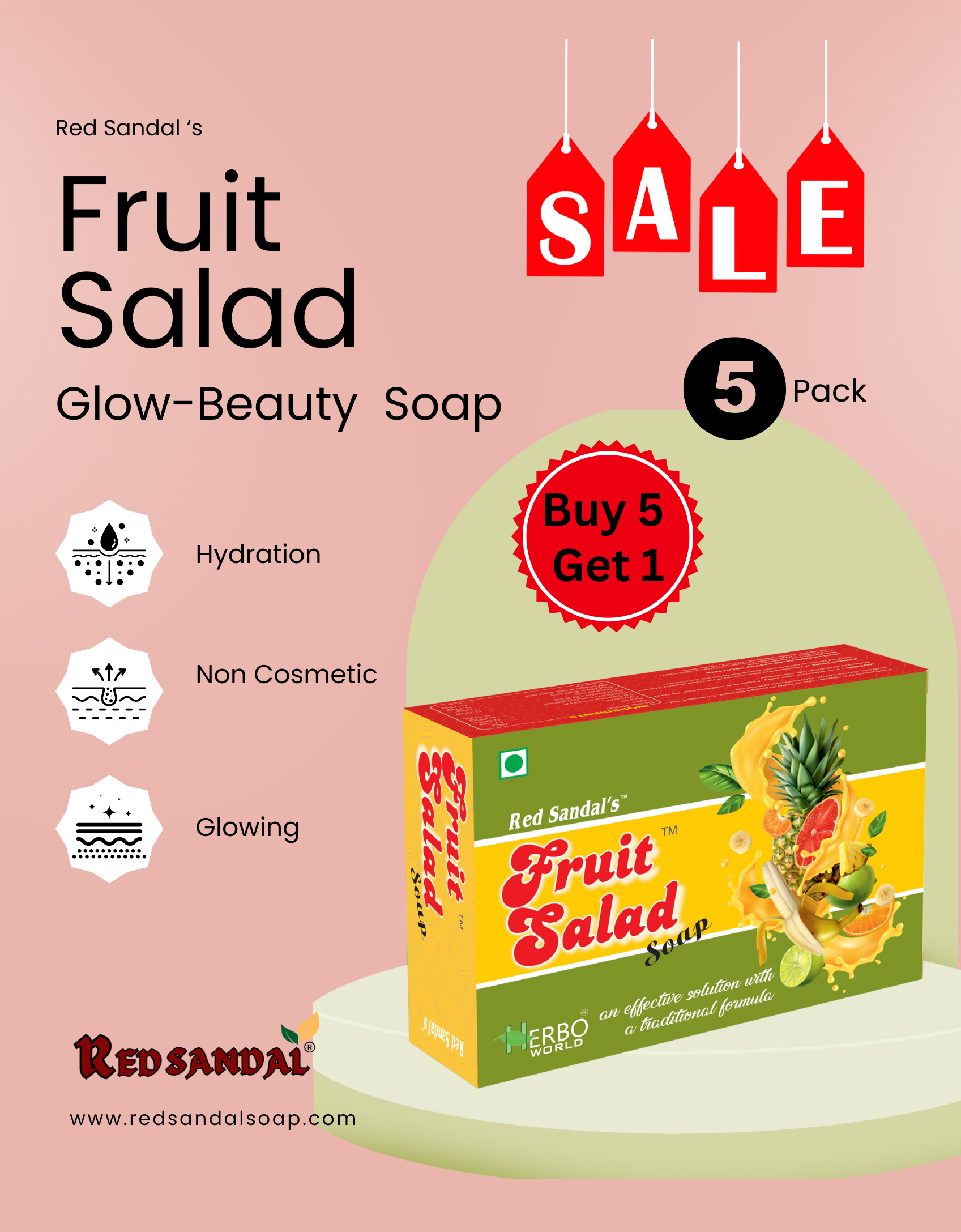 Raju's Herbal Beauty Essentials - Fruit Salad® Soap with Papaya (75g) Pack Of 5 (Buy 5 + Get 1 Free)