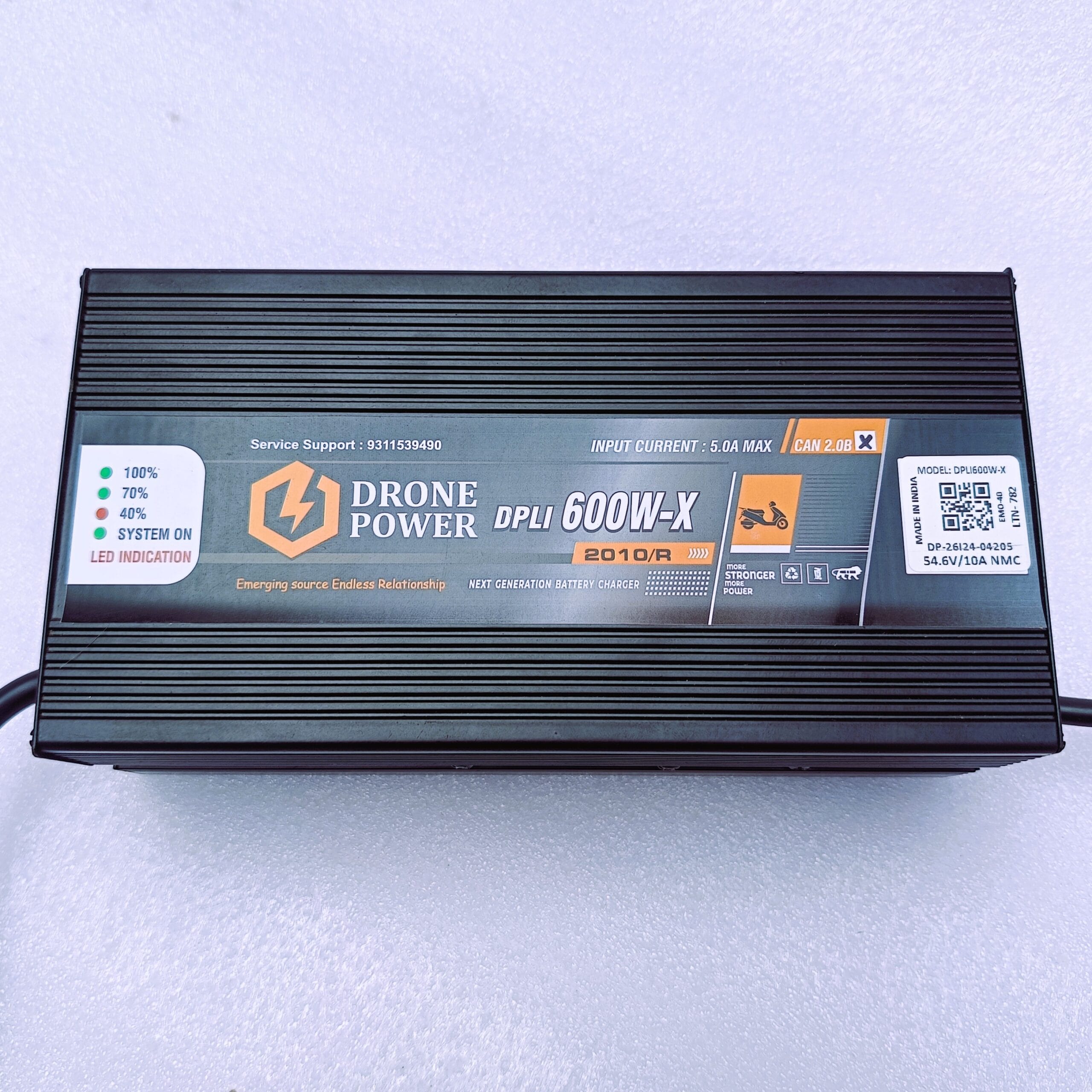 Drone Power 48 Volt 10A EV Lithium Battery Charger for Electric Scooters, E-Rickshaw, Toto (54.6V)