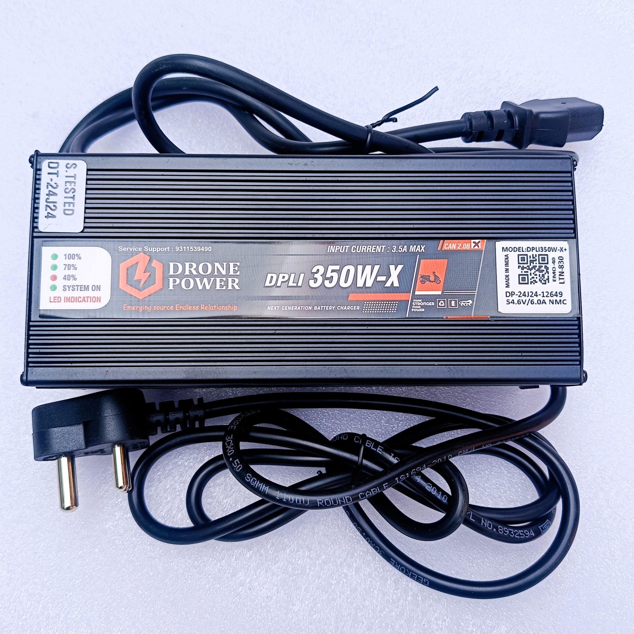Drone Power 48 Volt 6A EV Lithium Battery Charger for Electric Scooters,E-Bikes, EV (54.6V)