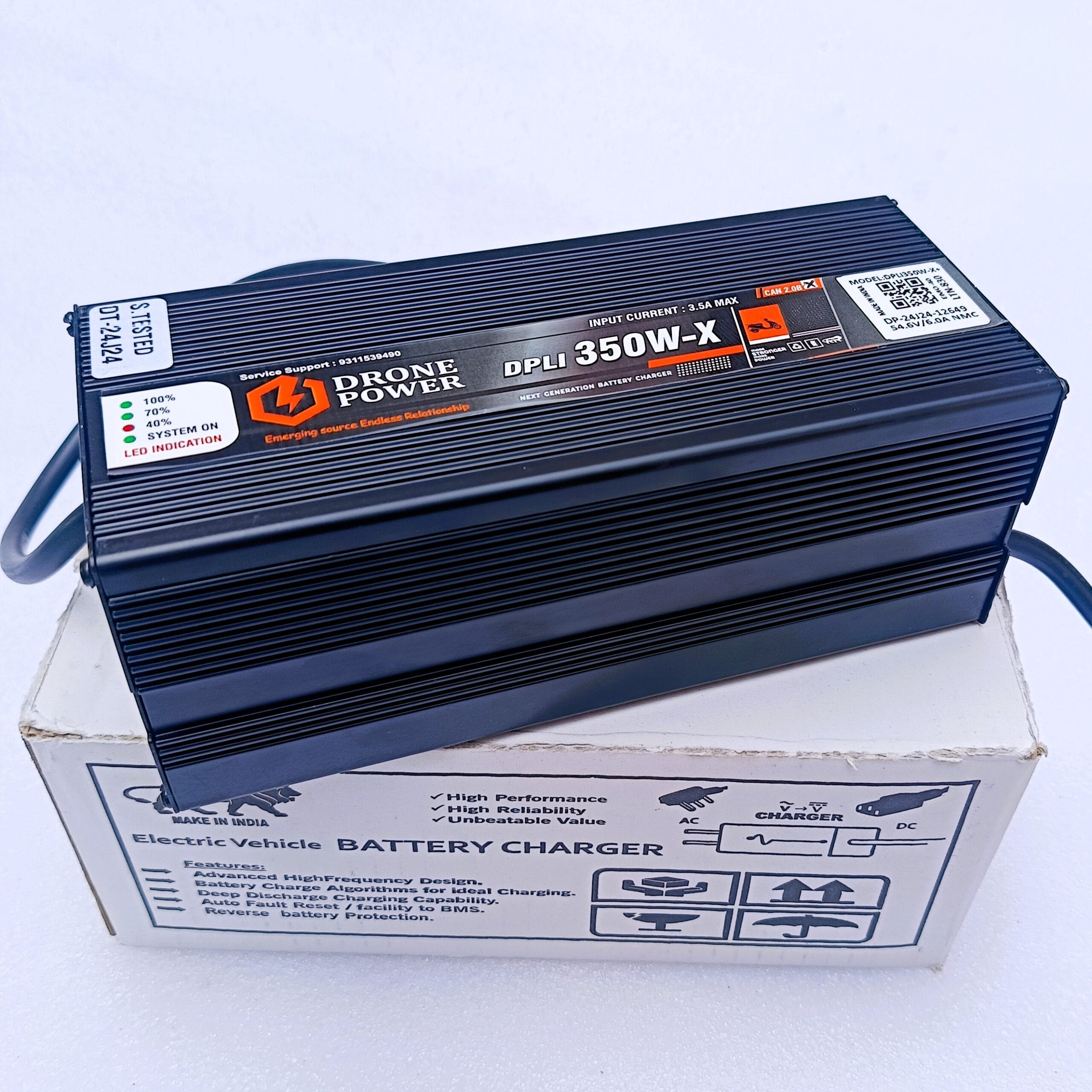 Drone Power 48 Volt 6A EV Lithium Battery Charger for Electric Scooters,E-Bikes, EV (54.6V)