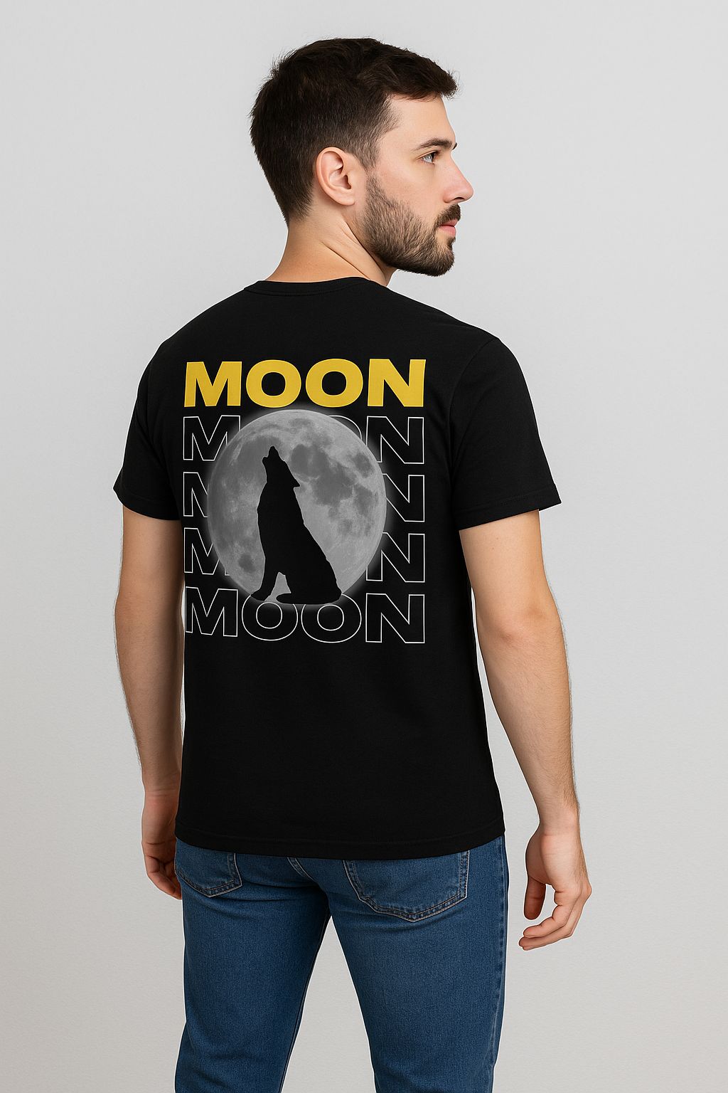 T-shirt motif loup et lune