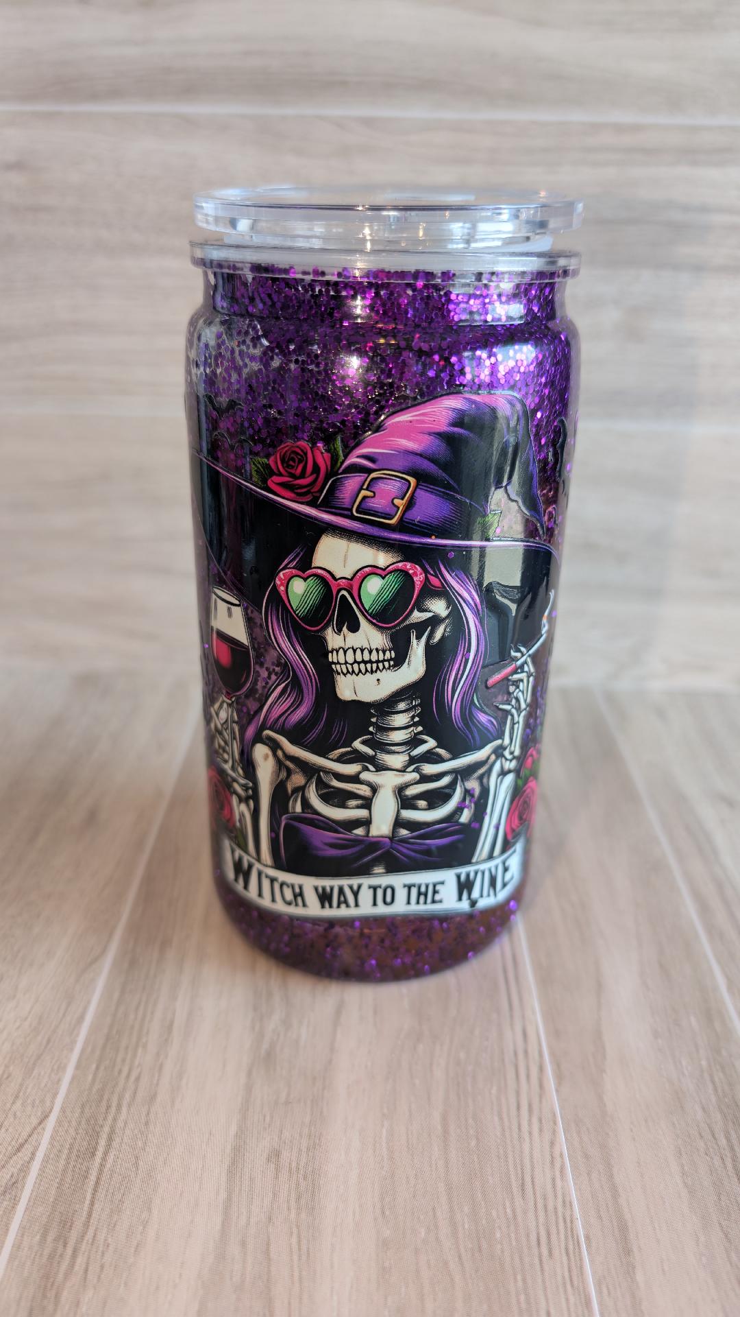 8.Witch Way to the Wine Snowglobe Tumbler