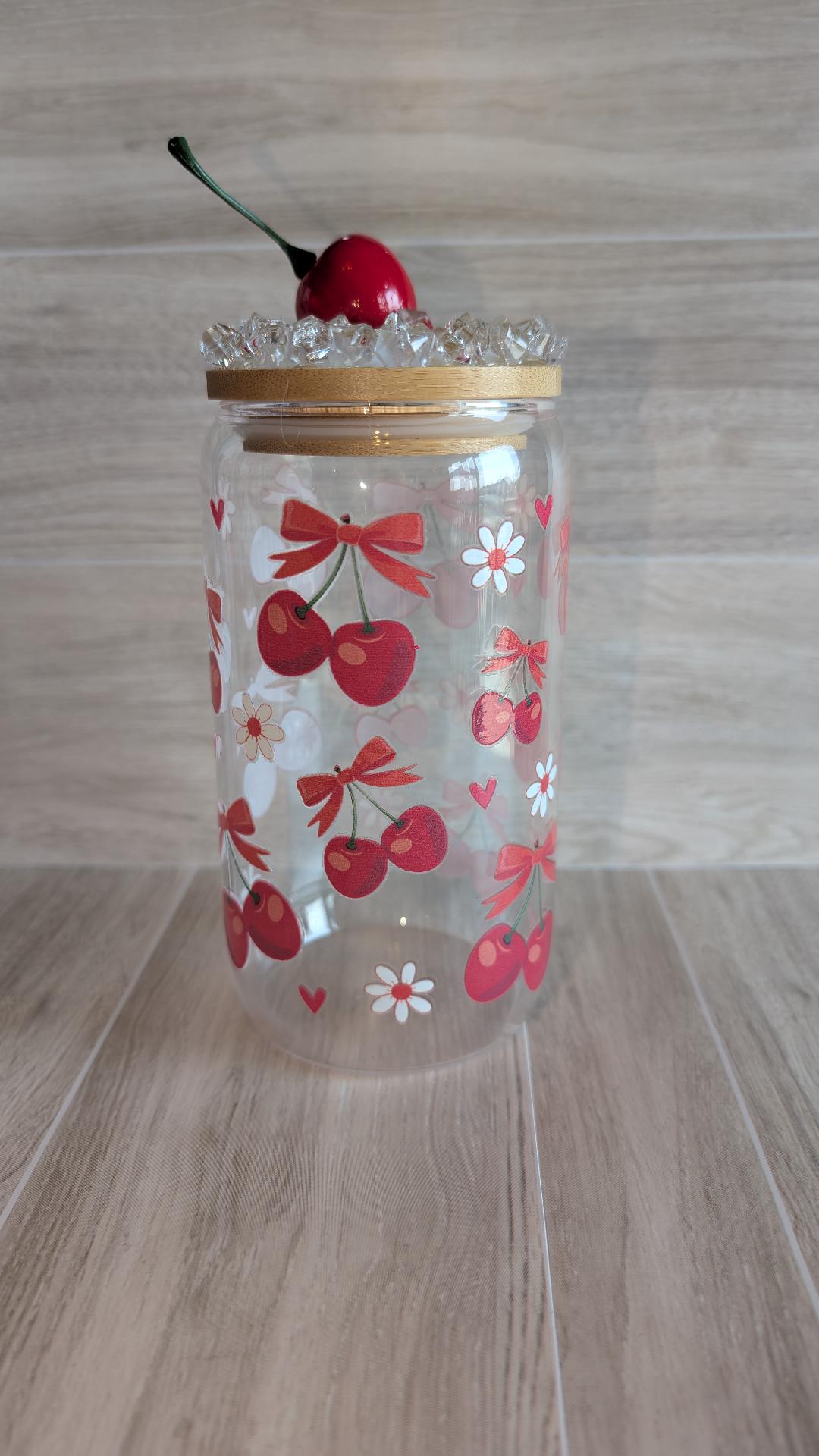 18.Cherry Decorated Glass tumbler