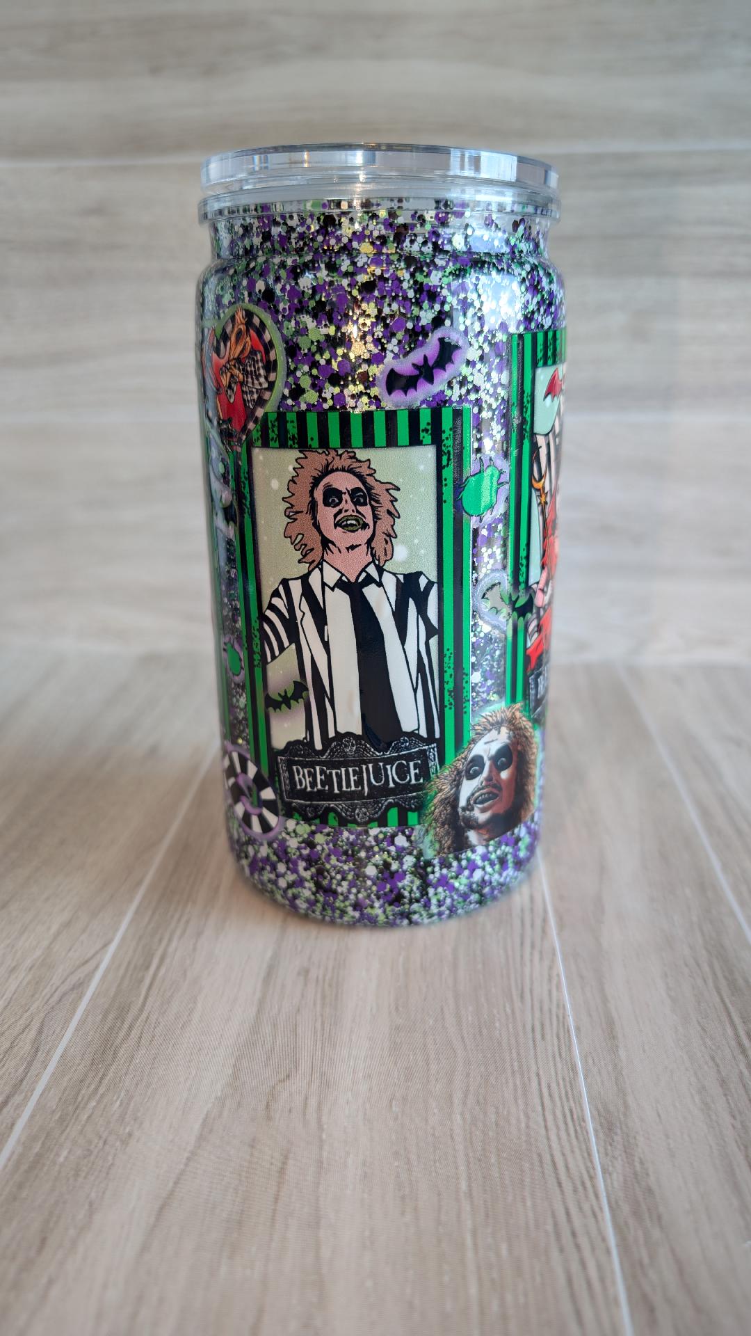 7.Beetlejuice-Themed Glitter Snowglobe Tumbler