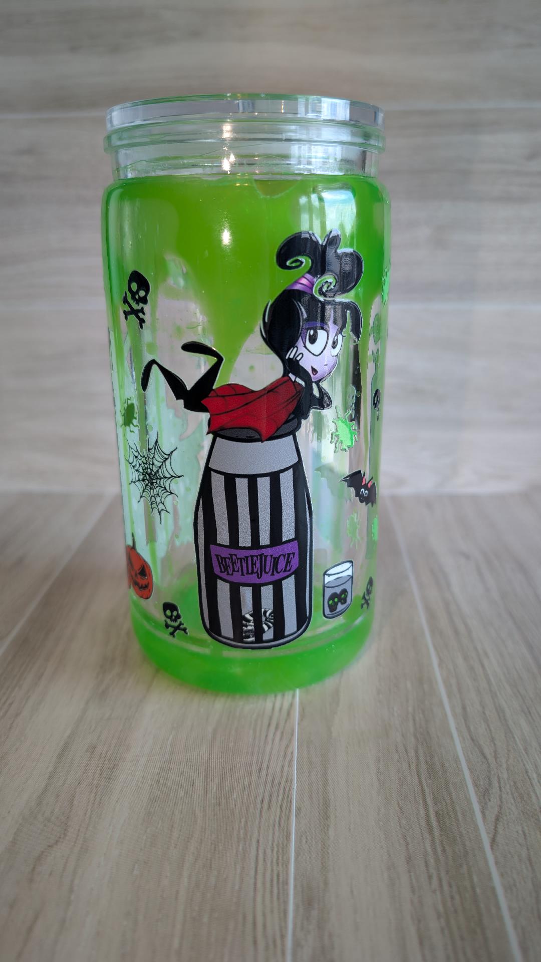 3.Beetlejuice Inspired  16 ounce snowglobe tumbler