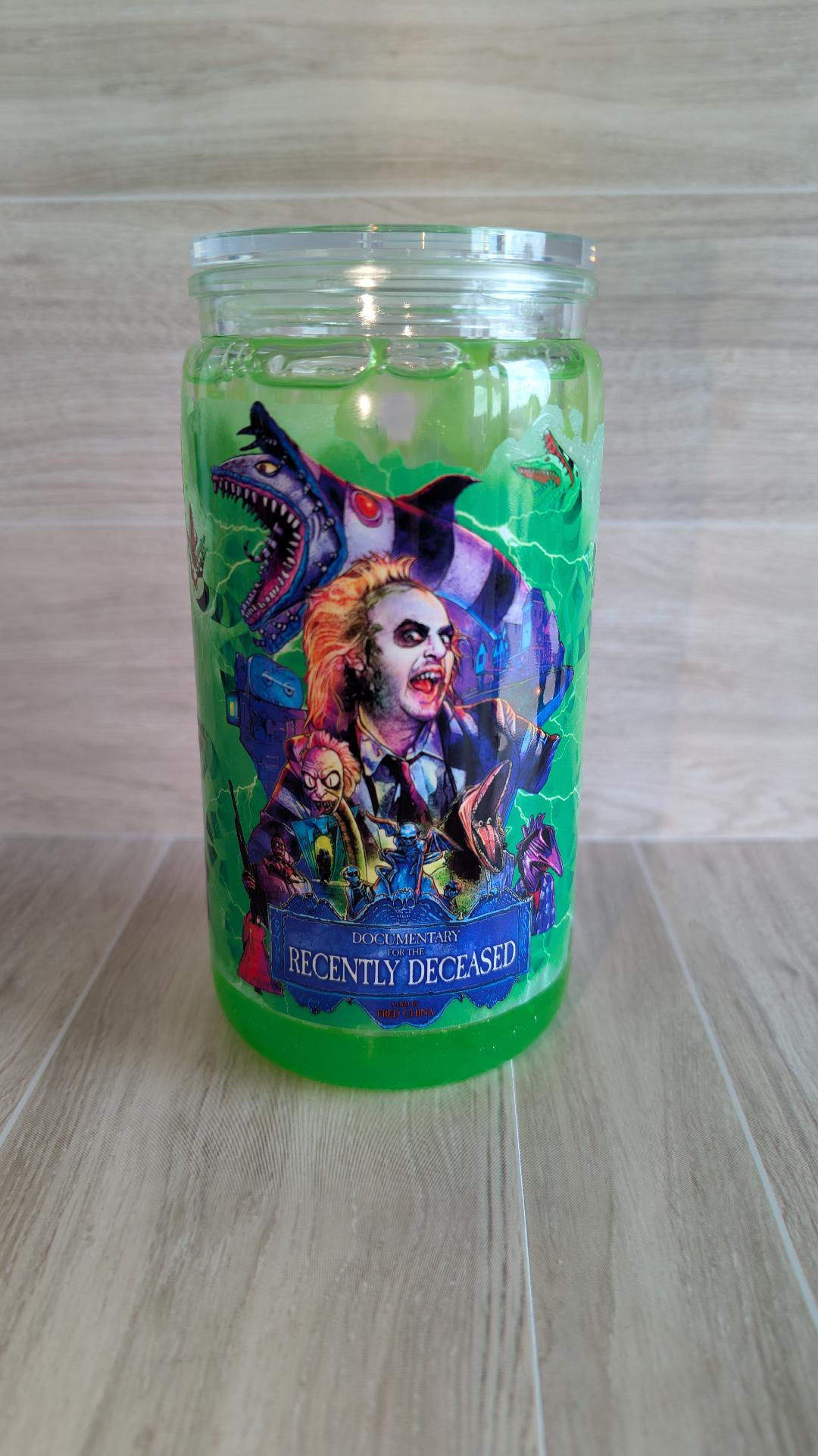 6.Beetlejuice Inspired Snowglobe Tumbler Glows in the dark