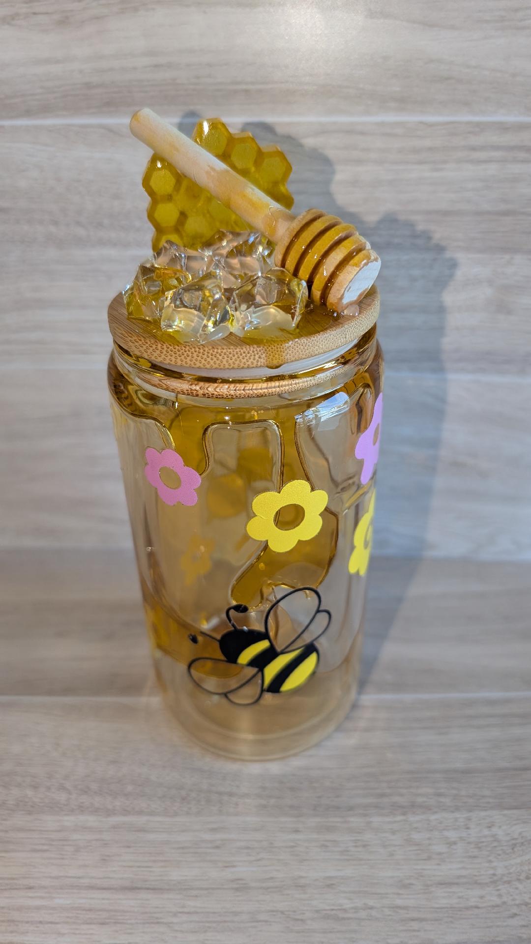 43.  Decorative Glass Honey snowglobe tumbler with Dipper accent