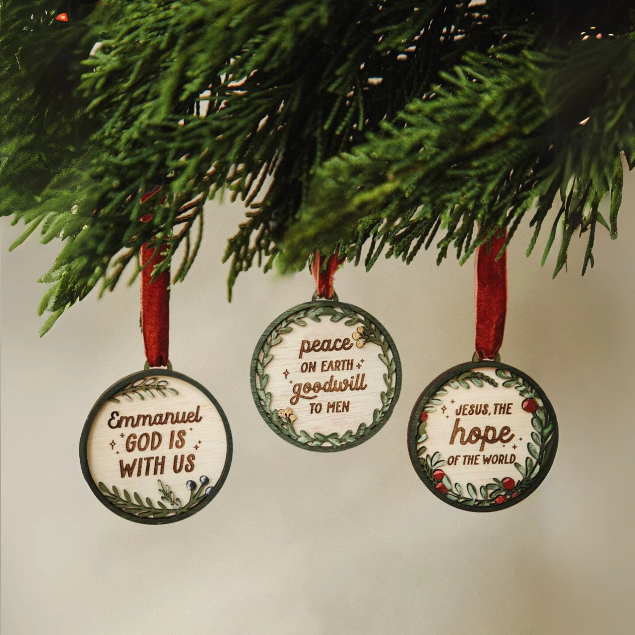 Emmanuel, Peace, Hope - Bauble Set - Hand-Crafted by Blessed Be