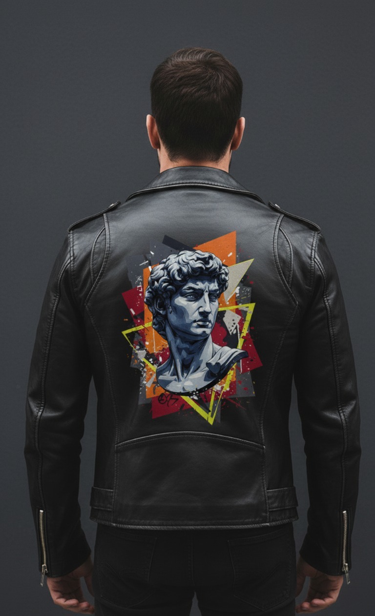 Graphic Black Leather Jacket
