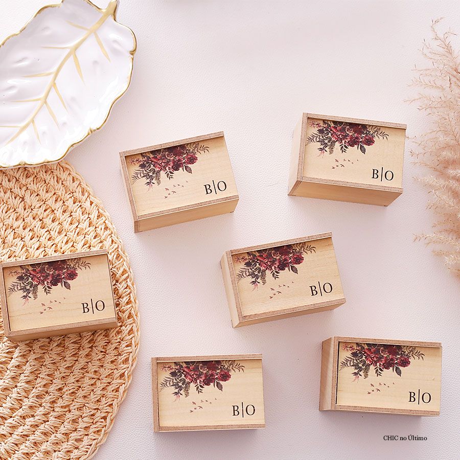 Wooden Floral-Print Gift Boxes
