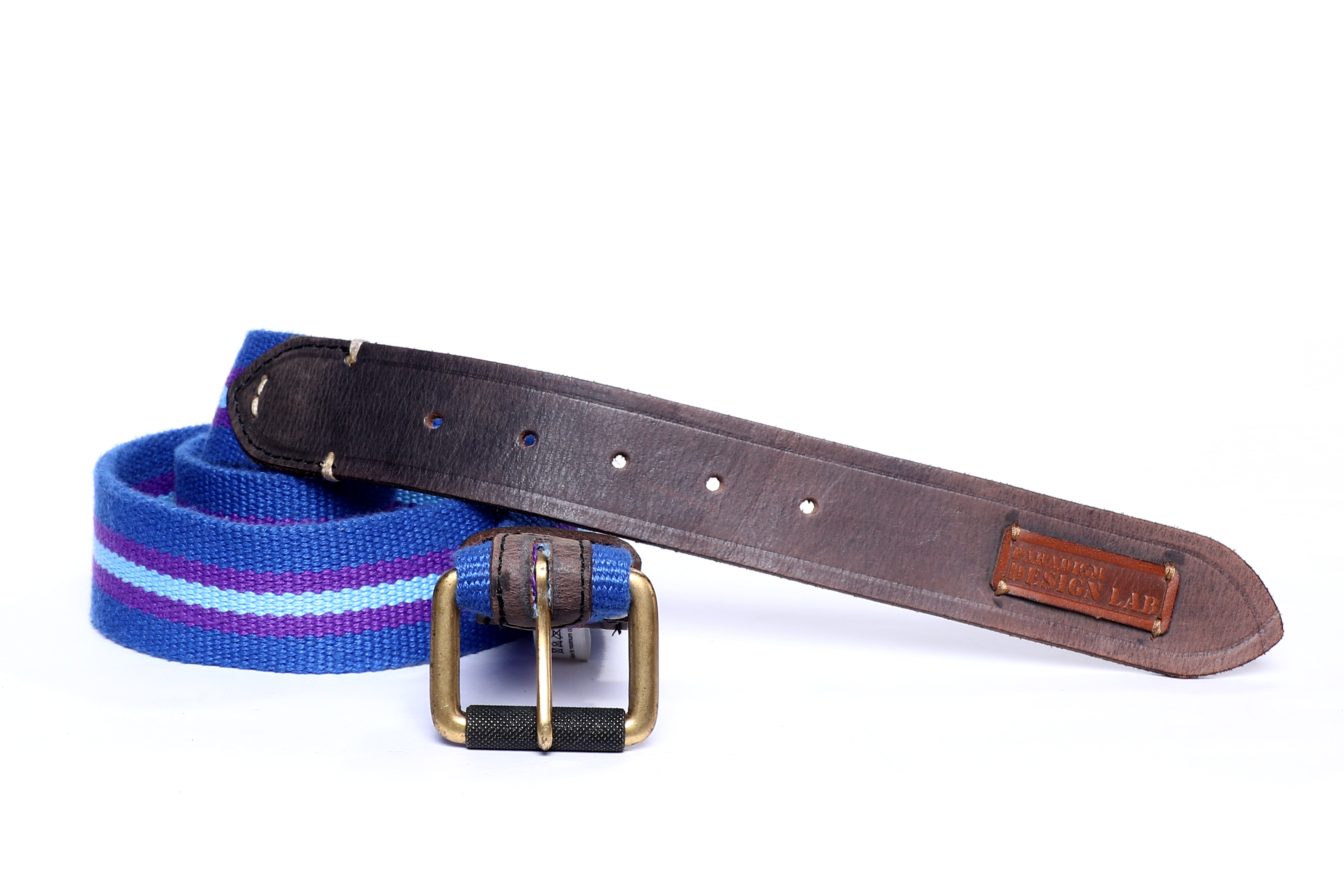 Striped Canvas and Leather Belt