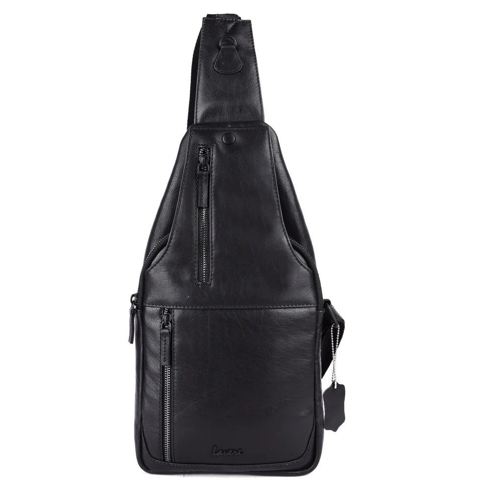 Black Leather Crossbody Sling Bag