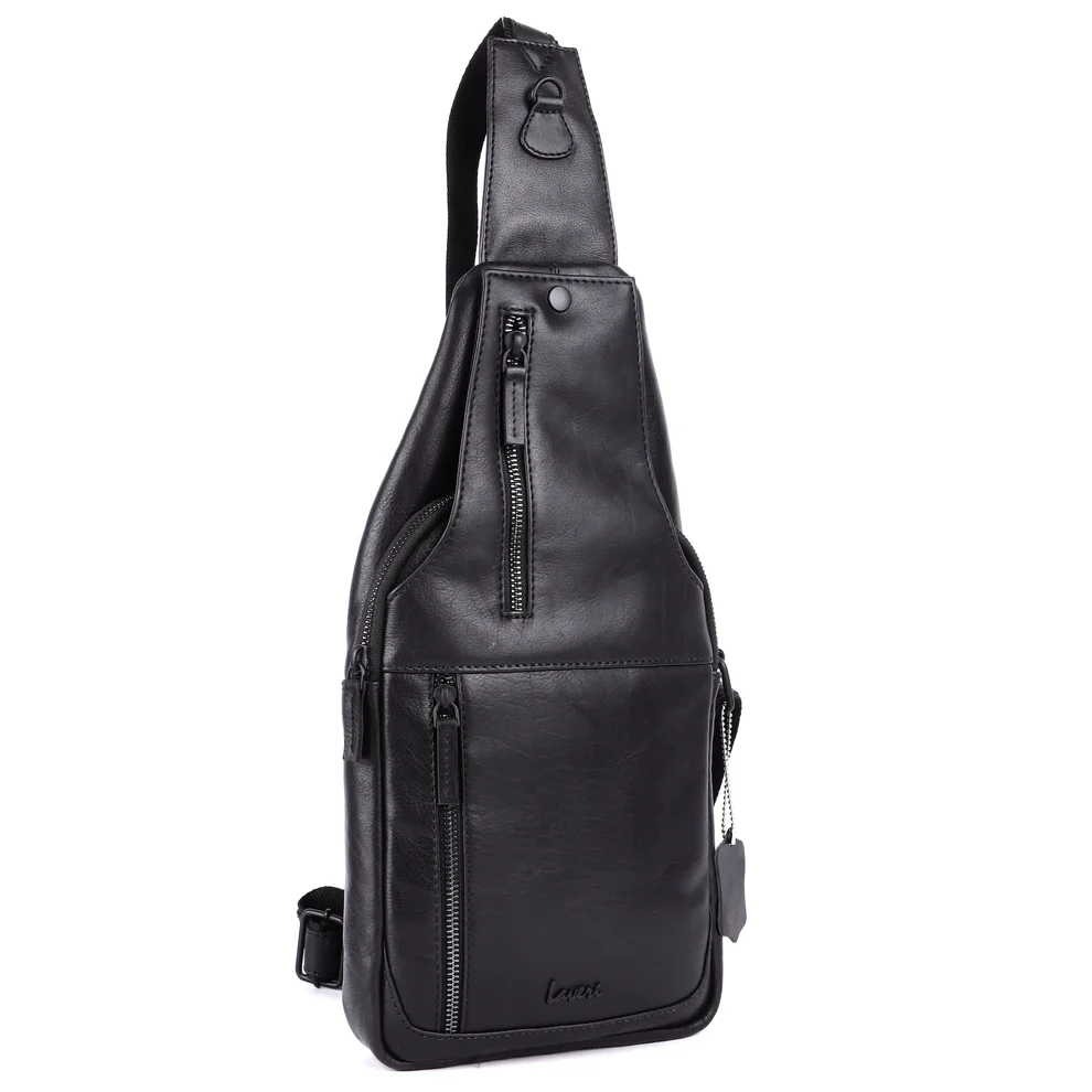 Black Leather Crossbody Sling Bag