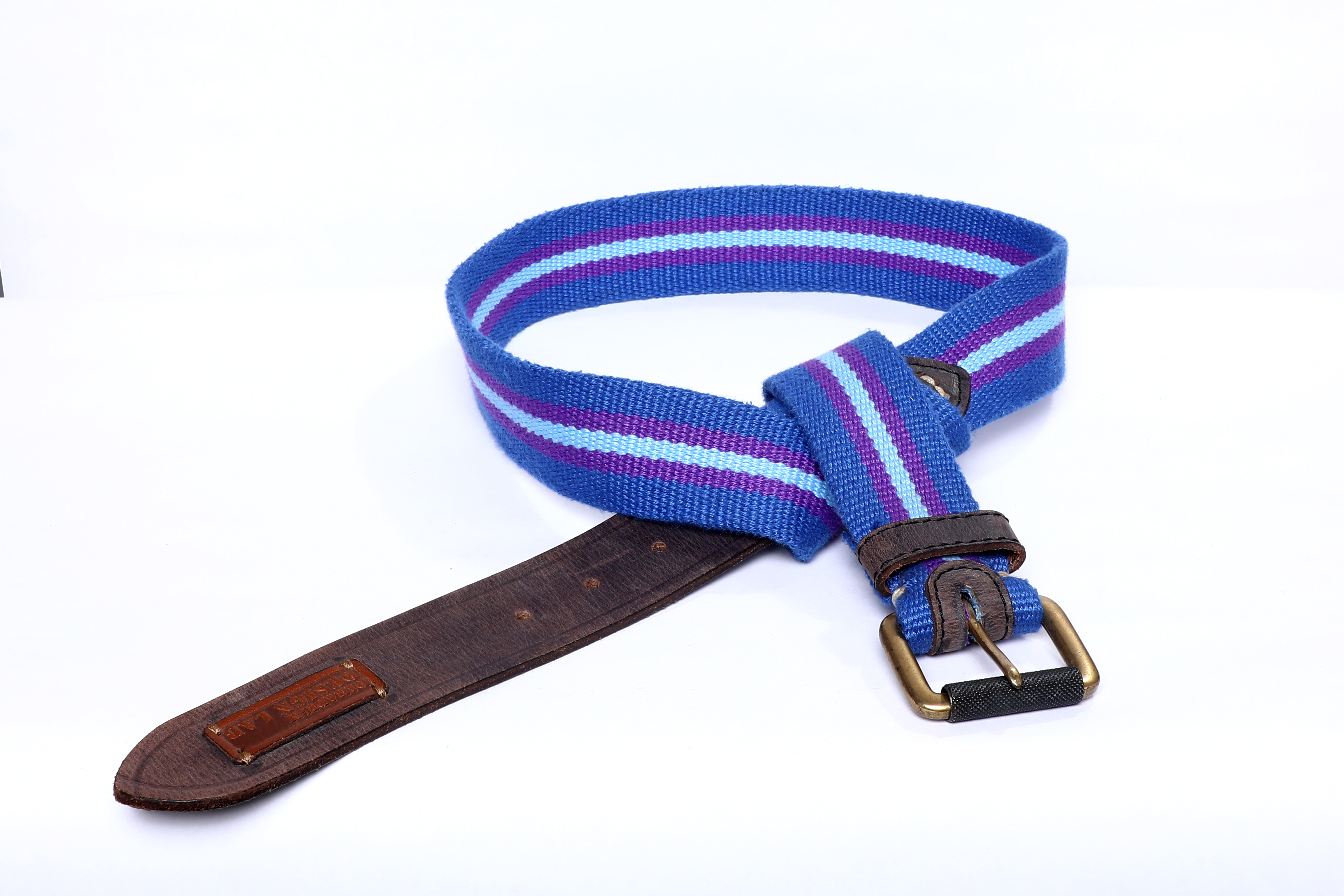 Striped Canvas and Leather Belt