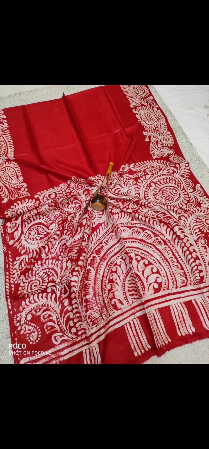 Pure Silk Batik Painted Saree – Handcrafted Elegance, Silk Mark Certified