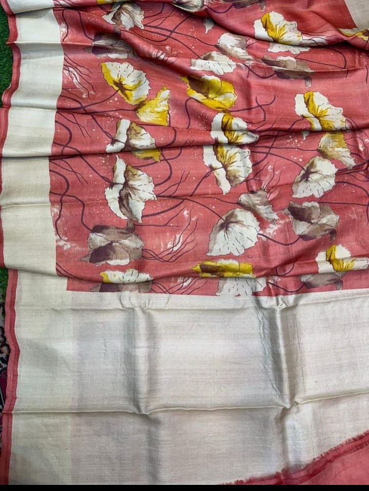 Premium Gachi Tussar Hand Screen Printed Saree – Silk Mark Certified