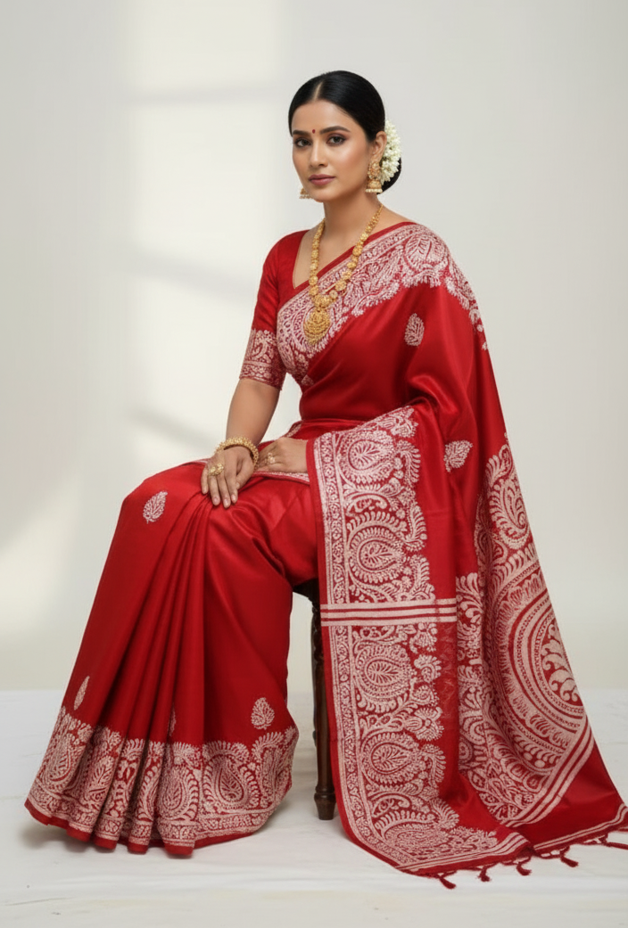 Pure Silk Batik Painted Saree – Handcrafted Elegance, Silk Mark Certified