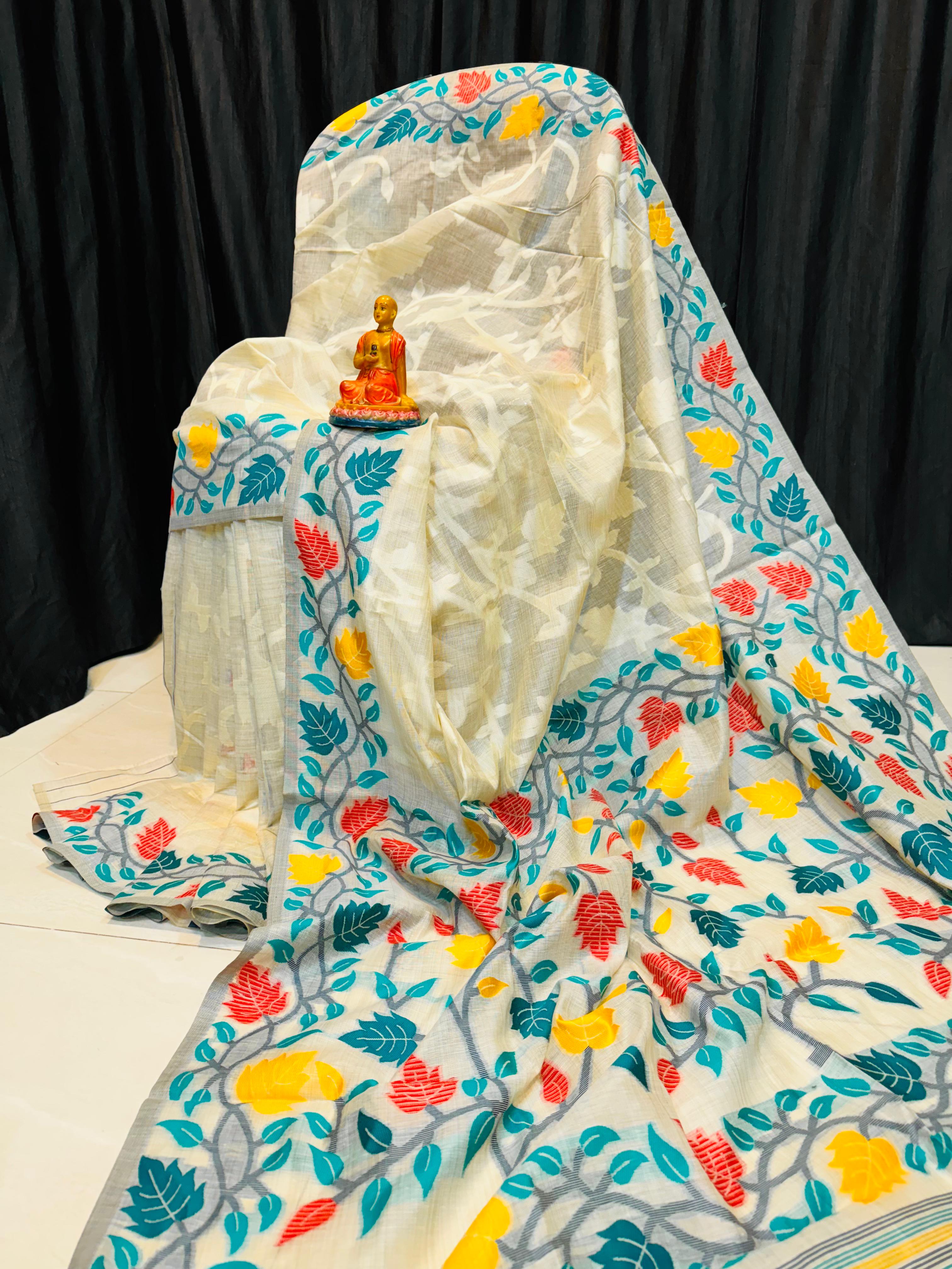 Tassar Jamdani Saree – All-Over Self Weave