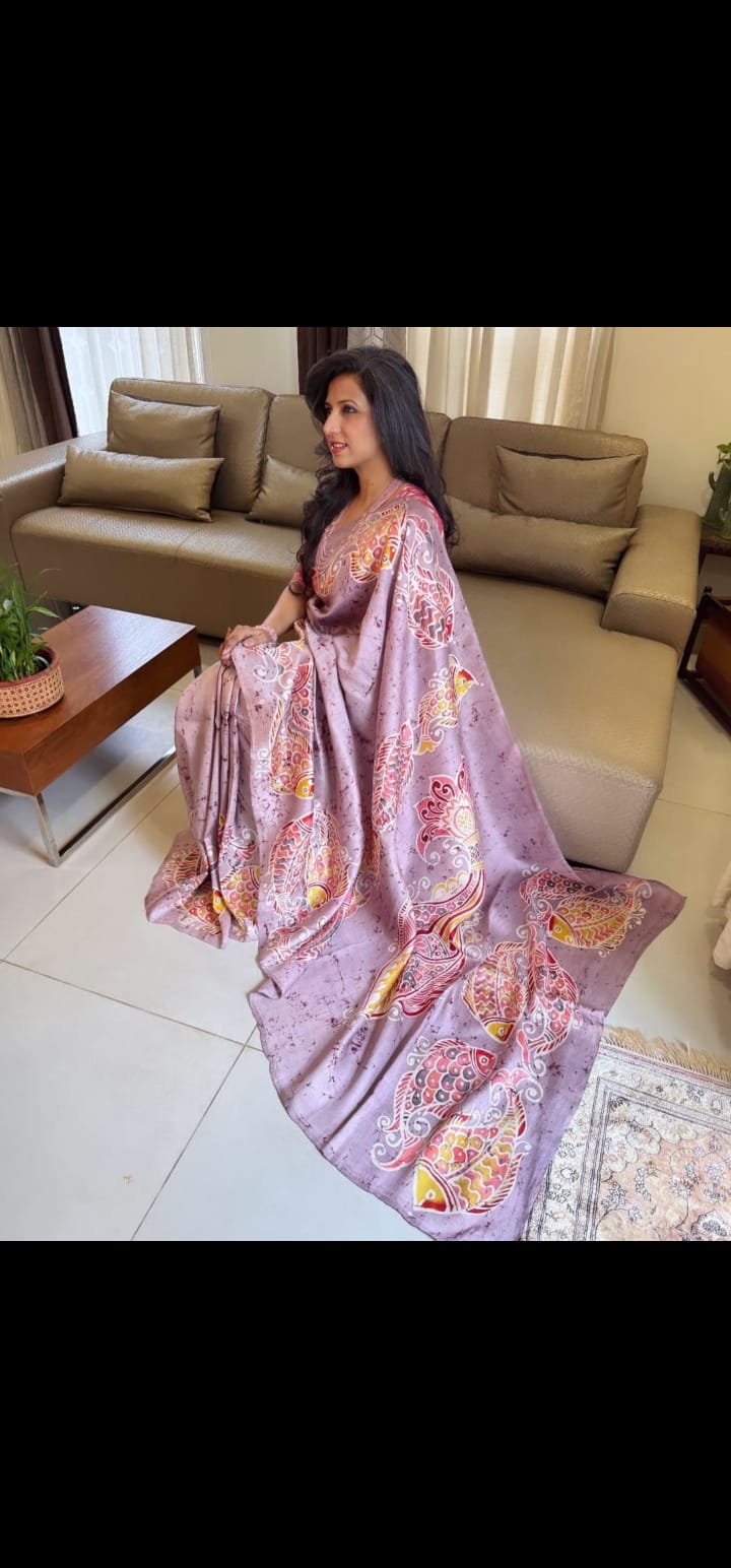  Pure Bisnupur Silk Hand Wax Batik Saree