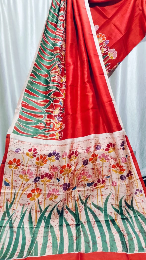 ShaajBari 3-Ply Pure Silk Batik Painted Saree