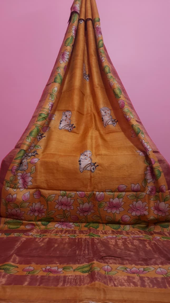 Exquisite Pichwai Painted Tussar Saree