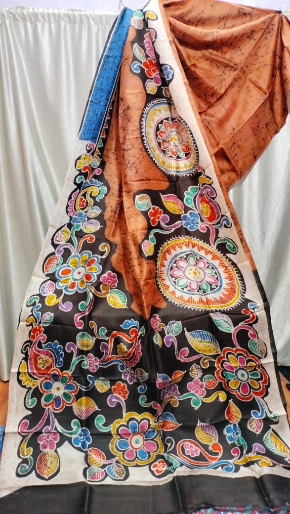 ShaajBari 3-Ply Pure Silk Batik Painted Saree