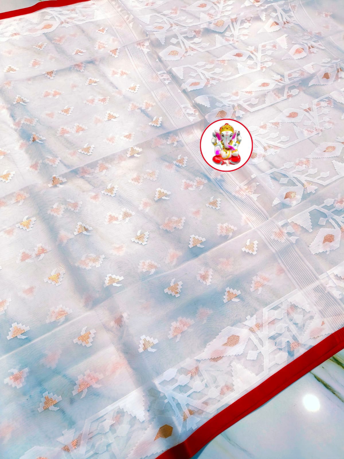 Exquisite Maslin Jamdani Zari & Resham Weaving Saree