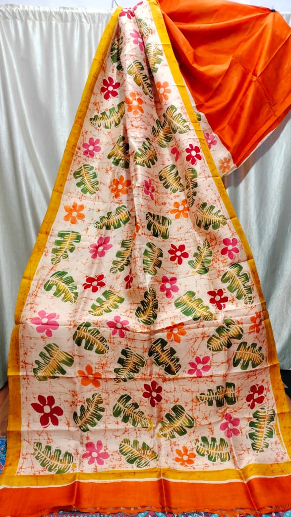 ShaajBari 3-Ply Pure Silk Batik Painted Saree