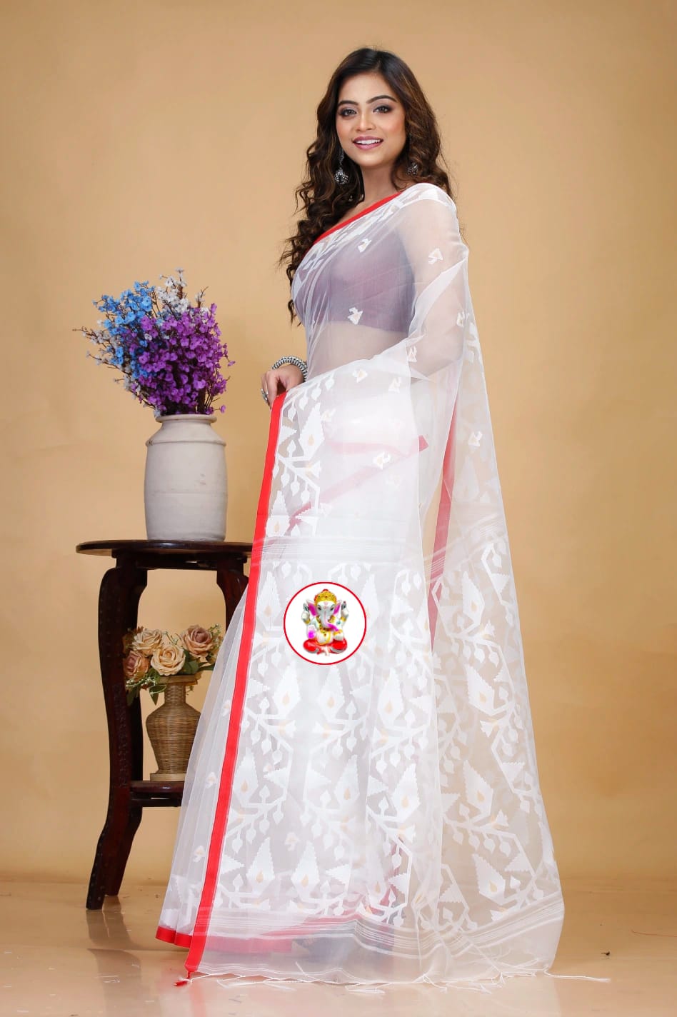 Exquisite Maslin Jamdani Zari & Resham Weaving Saree