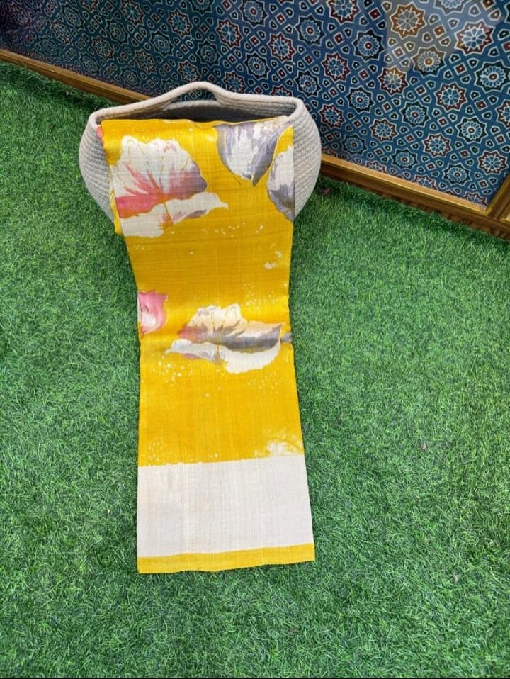 Premium Gachi Tussar Hand Screen Printed Saree – Silk Mark Certified