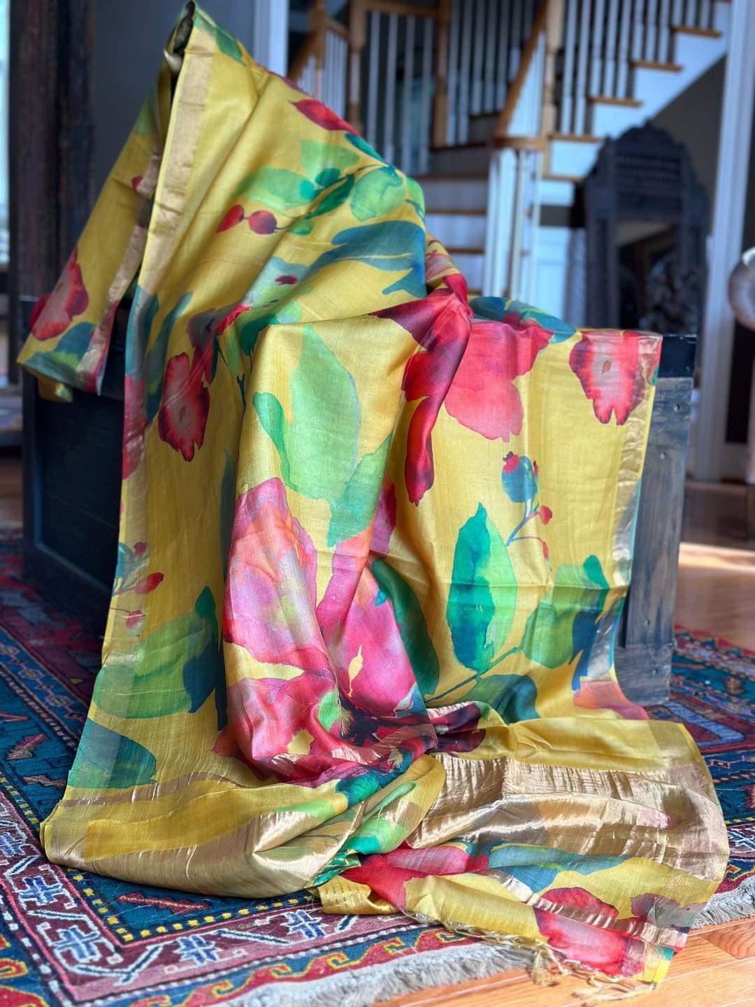 ShaajBari Premium Tissue Pallu Zari Tussar Saree