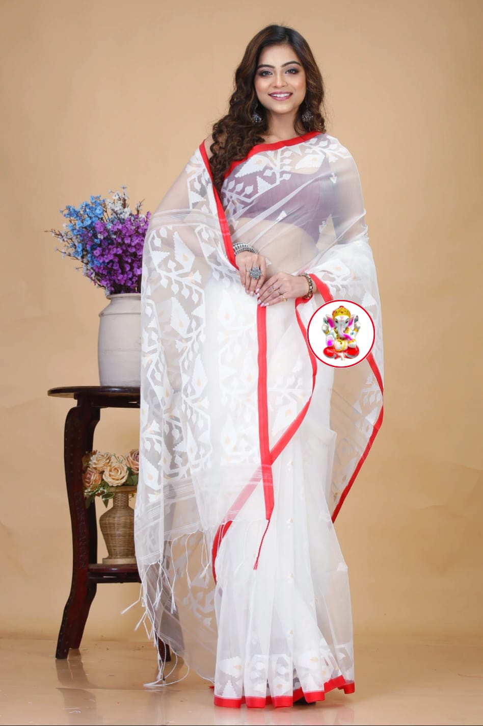Exquisite Maslin Jamdani Zari & Resham Weaving Saree