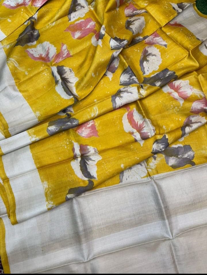 Premium Gachi Tussar Hand Screen Printed Saree – Silk Mark Certified