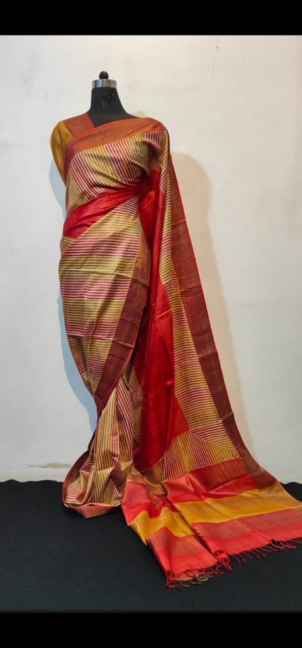 Premium Zari Tussar Hand Kalomkari Saree