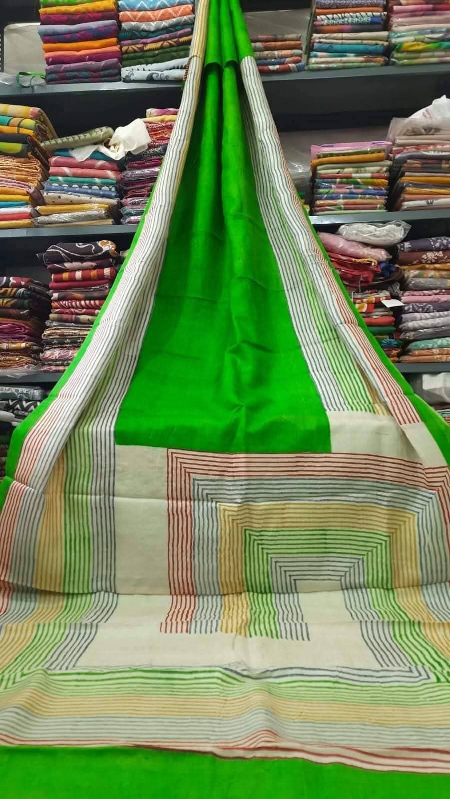 Pure Bisnupur Silk Hand Block Printed Saree