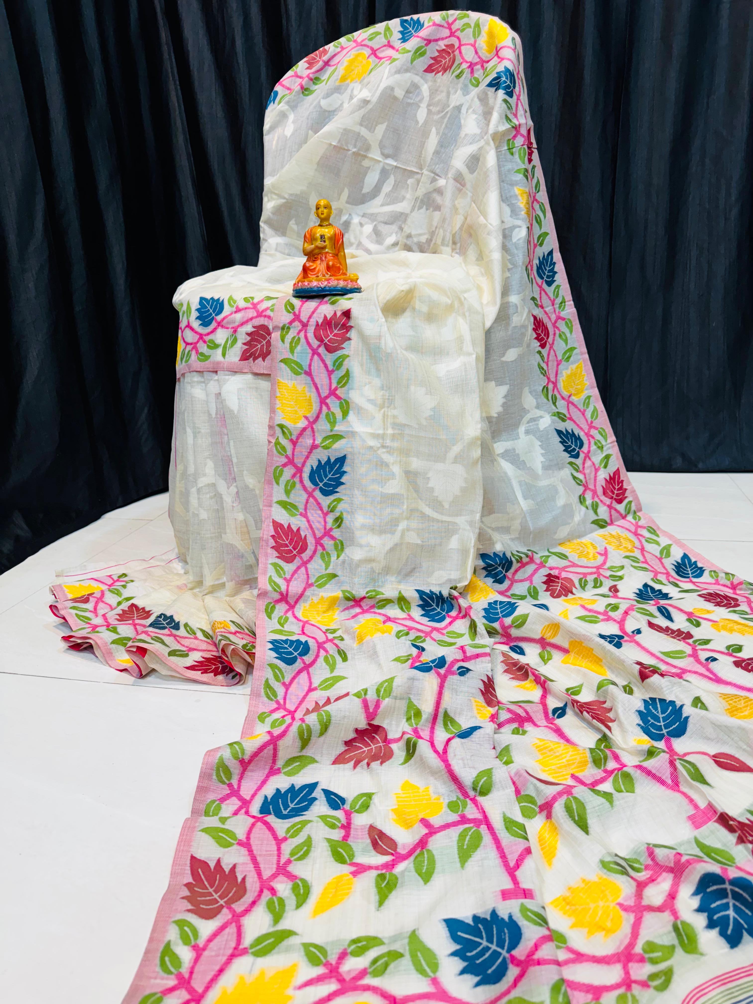 Tassar Jamdani Saree – All-Over Self Weave