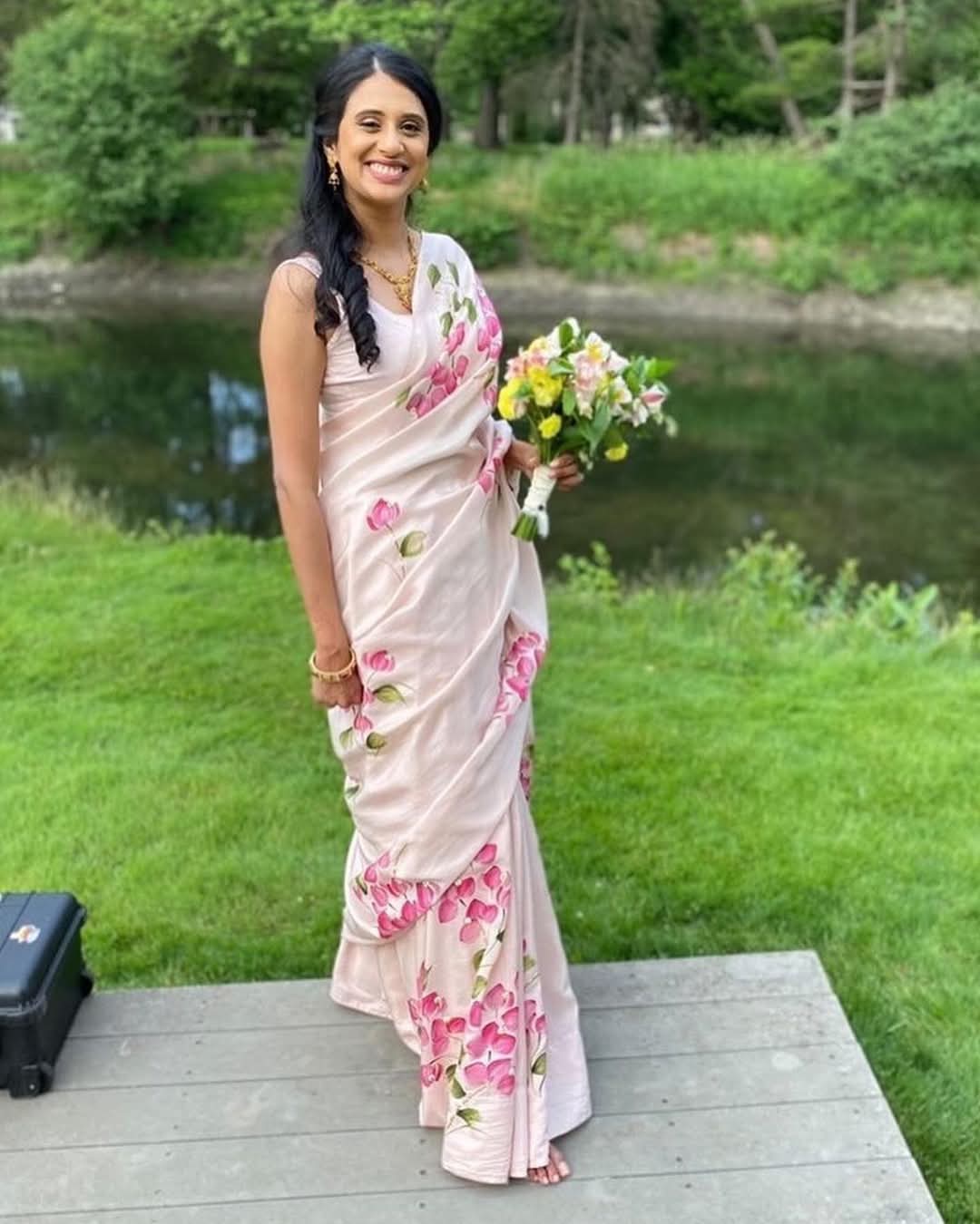 Pure Organza Silk Hand-Painted Saree – Premium Handloom with Silk Mark Tag