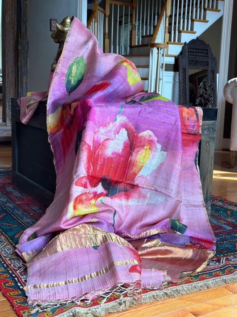 ShaajBari Premium Tissue Pallu Zari Tussar Saree