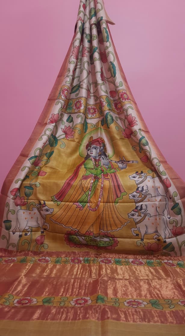 Exquisite Pichwai Painted Tussar Saree