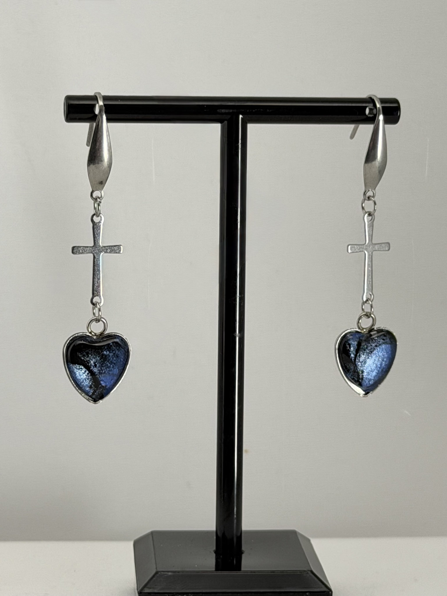 Cross & Heart Dangle Earrings