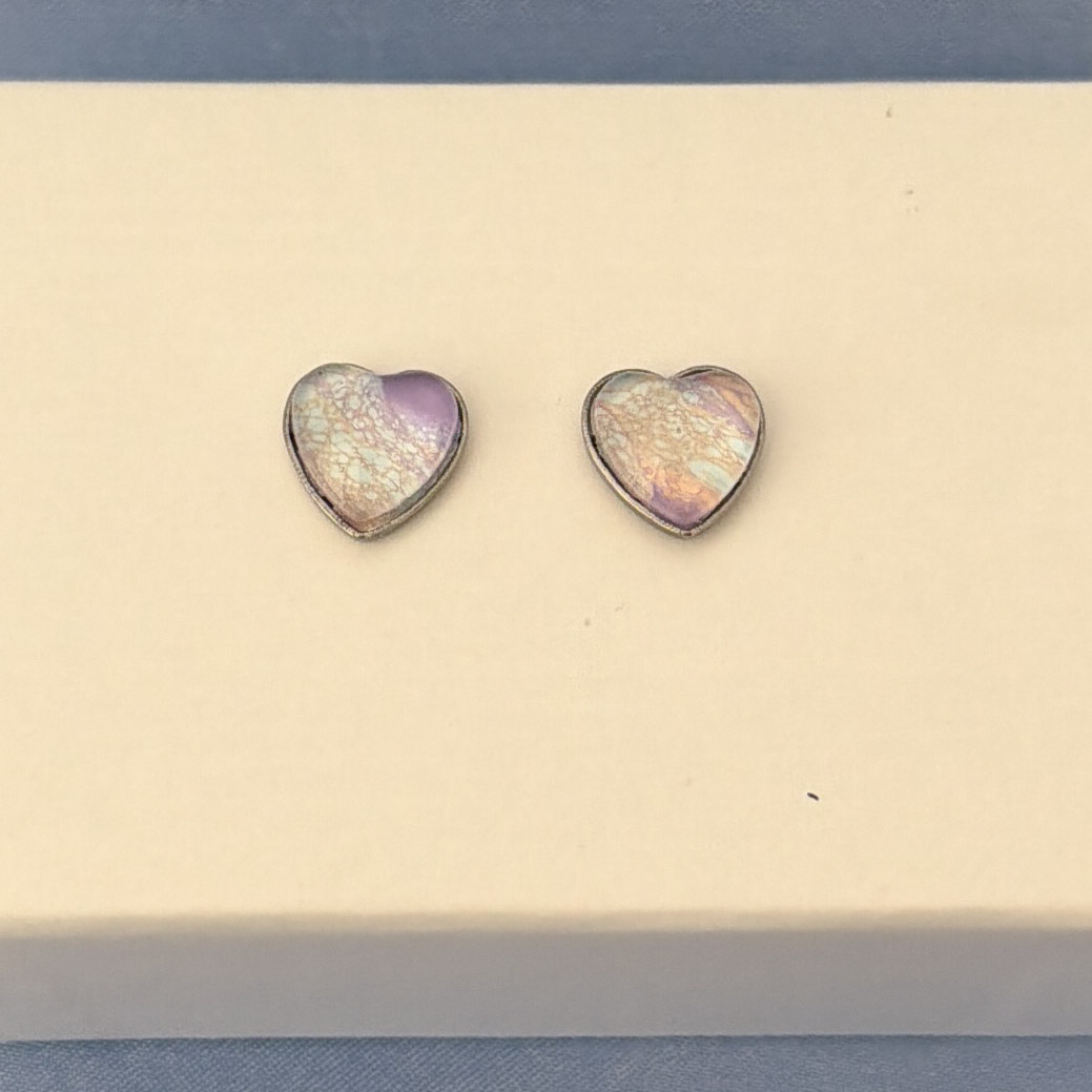 Iridescent Heart Stud Earrings