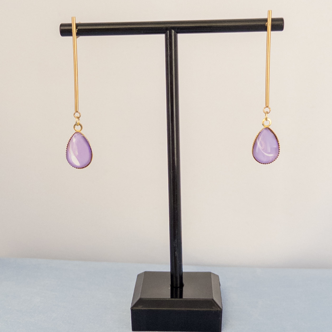 Purple Teardrop Gold Earrings