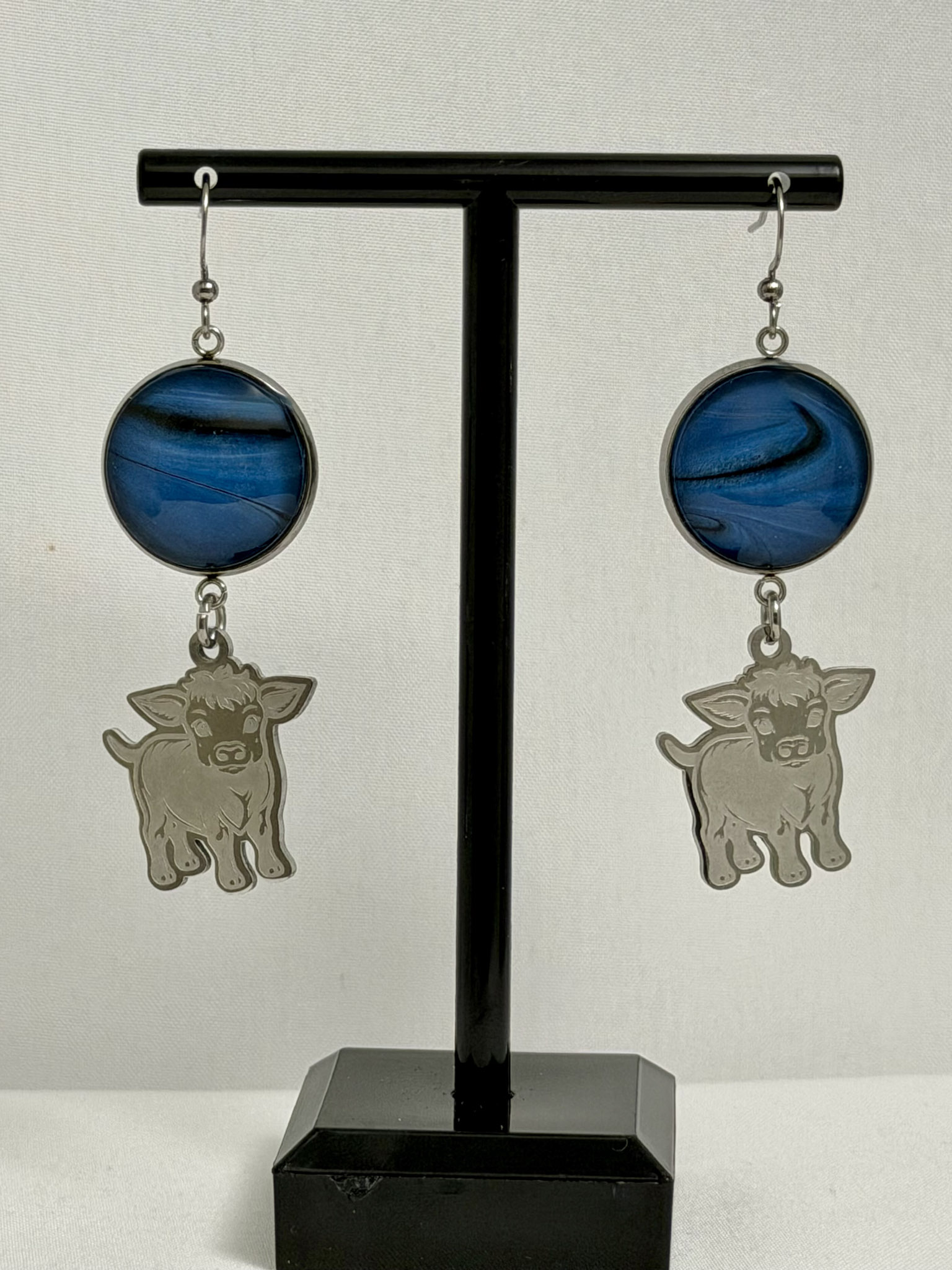 Blue Cow Charm Earrings
