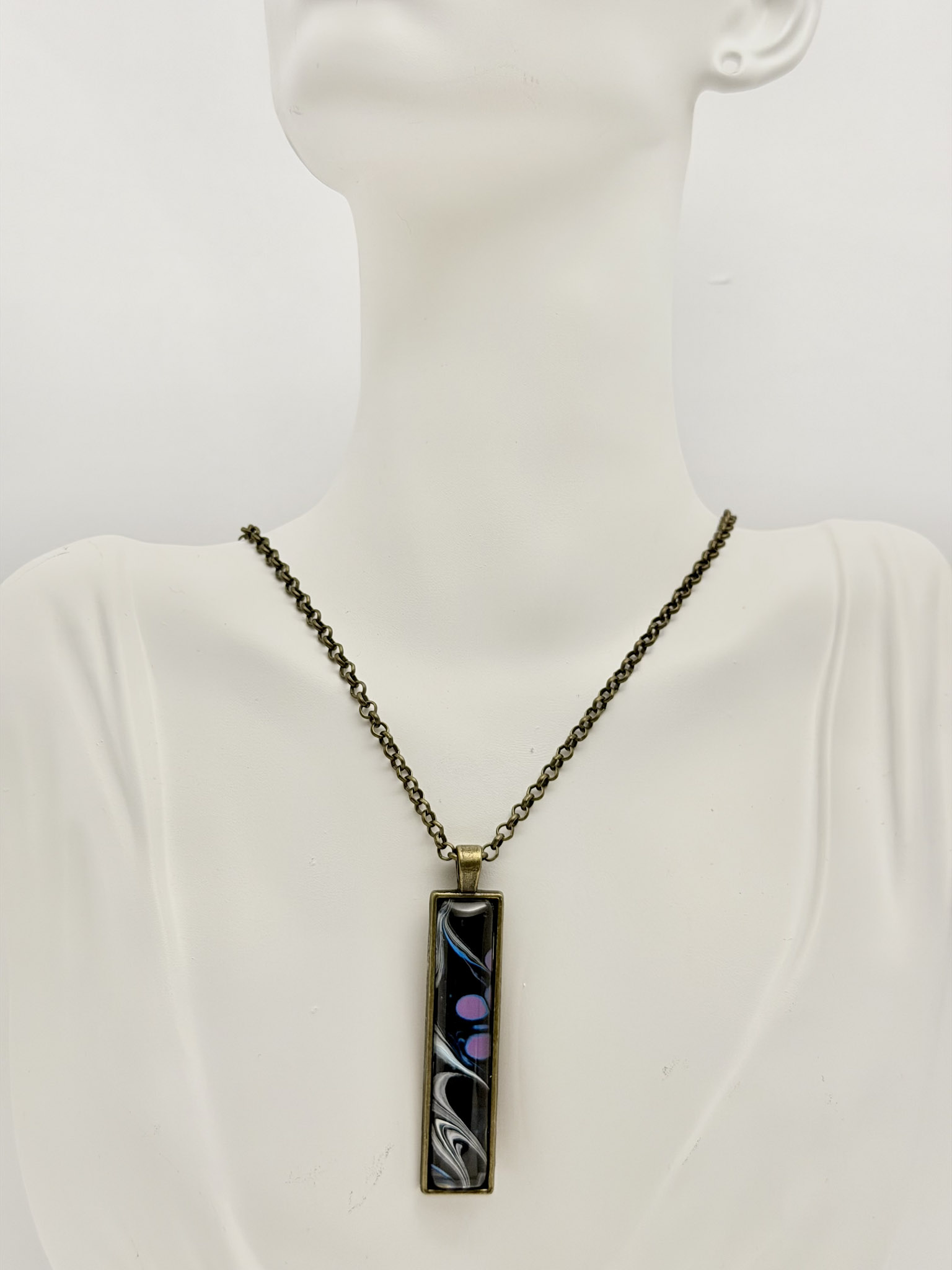 Rectangular Art Glass Pendant Necklace