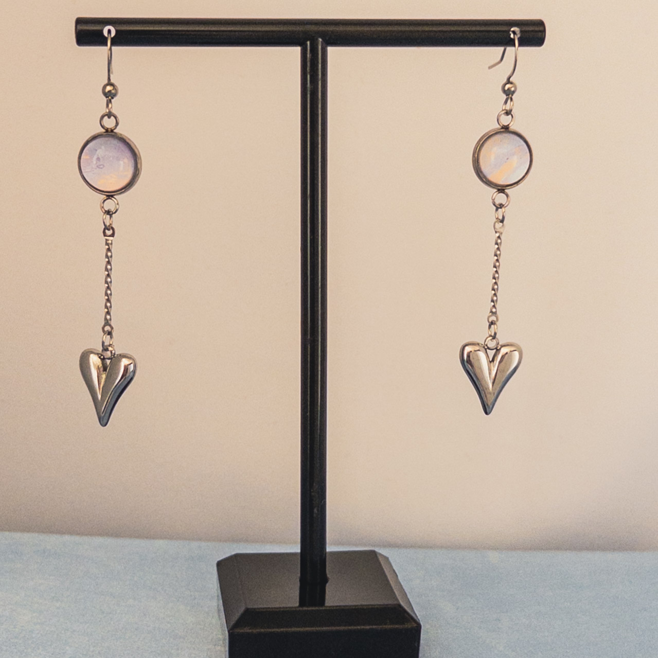 Silver Heart Drop Earrings