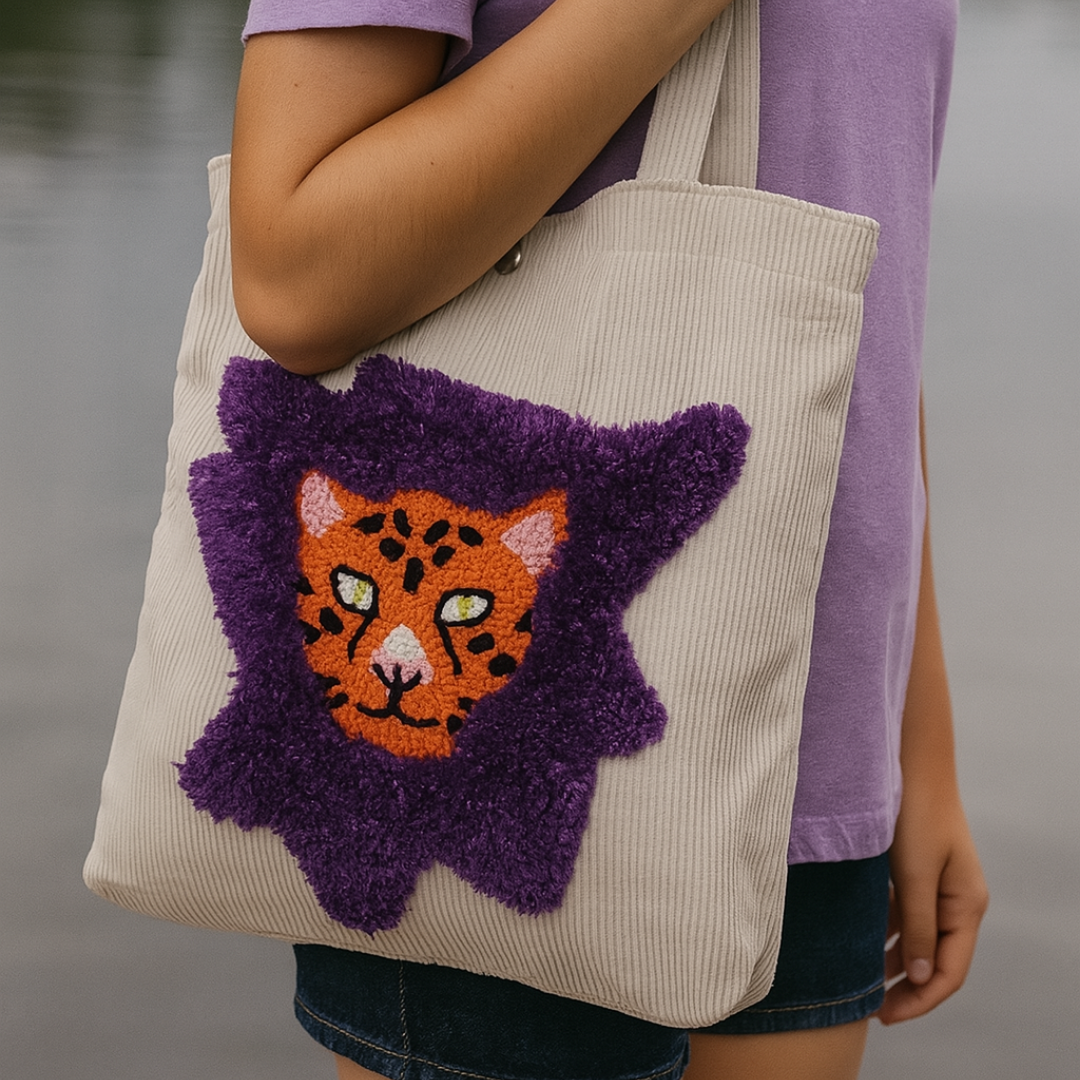 Bolsa tote com bordado de onça