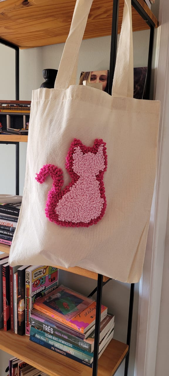 Eco bag com bordado de gato
