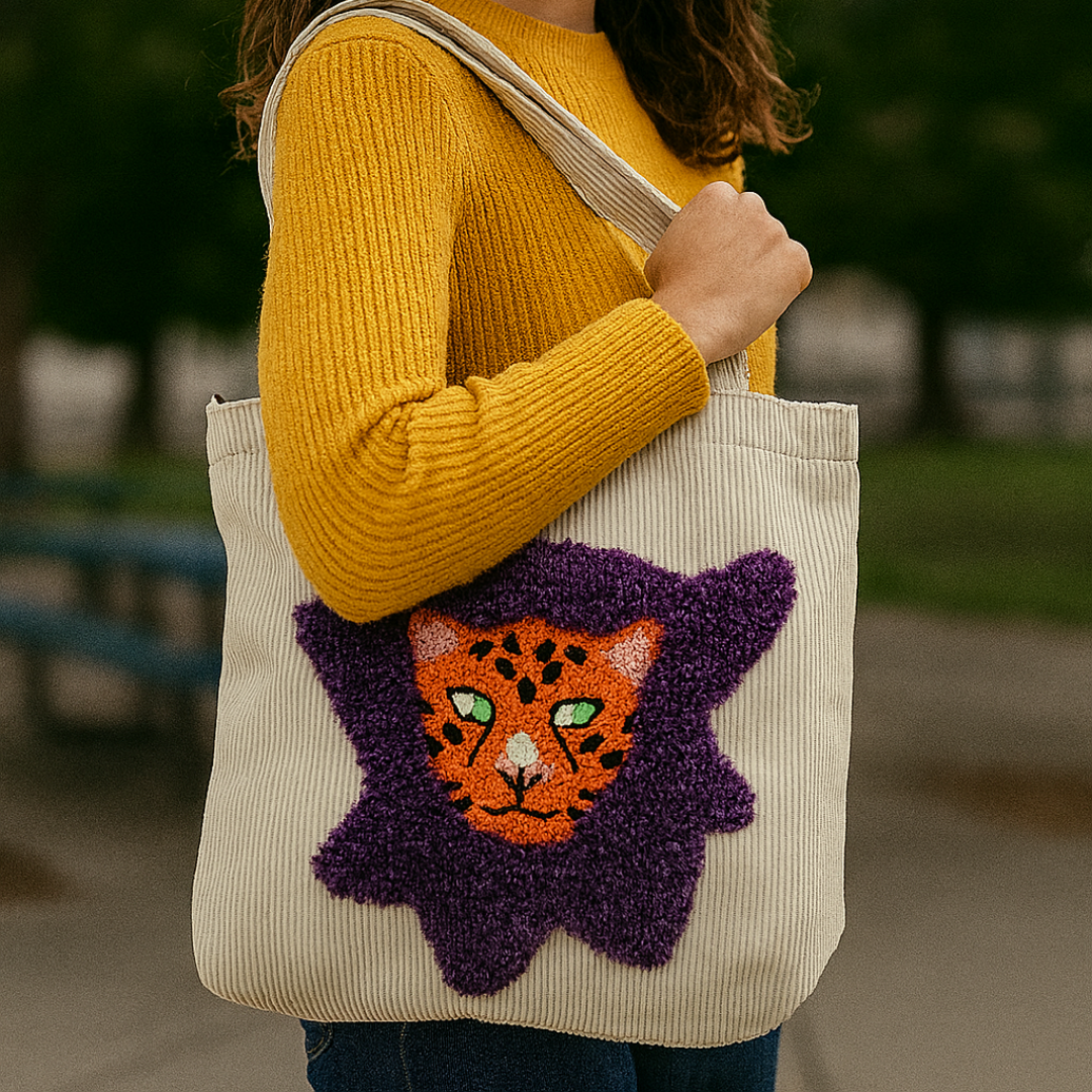 Bolsa tote com bordado de onça